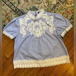 Striped Blue and White Top with Lace
